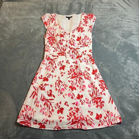 Banana Republic Linen Cotton Floral Print Mini Dress Size 8 TALL Easter Colorful - Picture 1 of 13